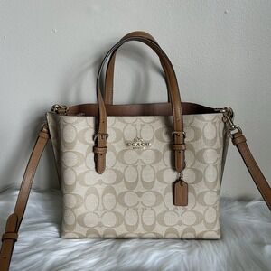Coach Mollie Tote 25 Signature Canvas Khaki Light Saddle C4250 Crossbody Bag
